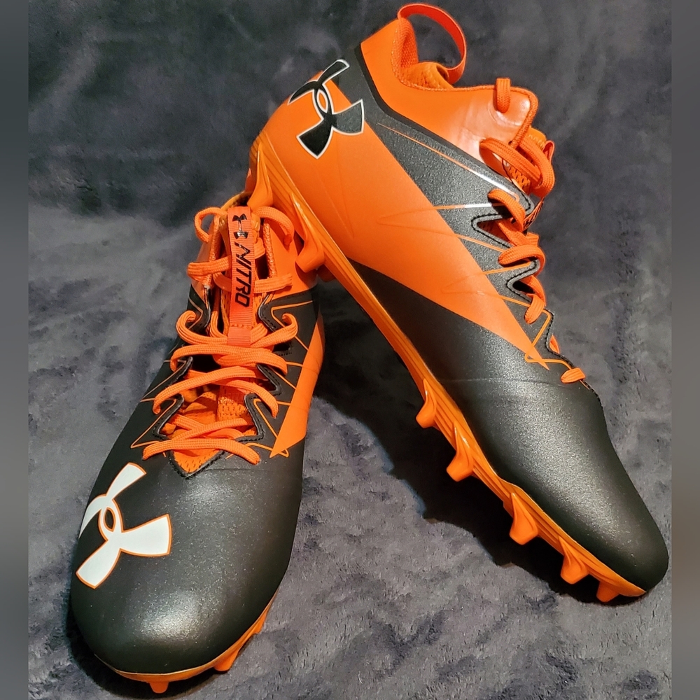 Under Armour Nitro Mid MC Football Cleats Black Orange Mens Size 16